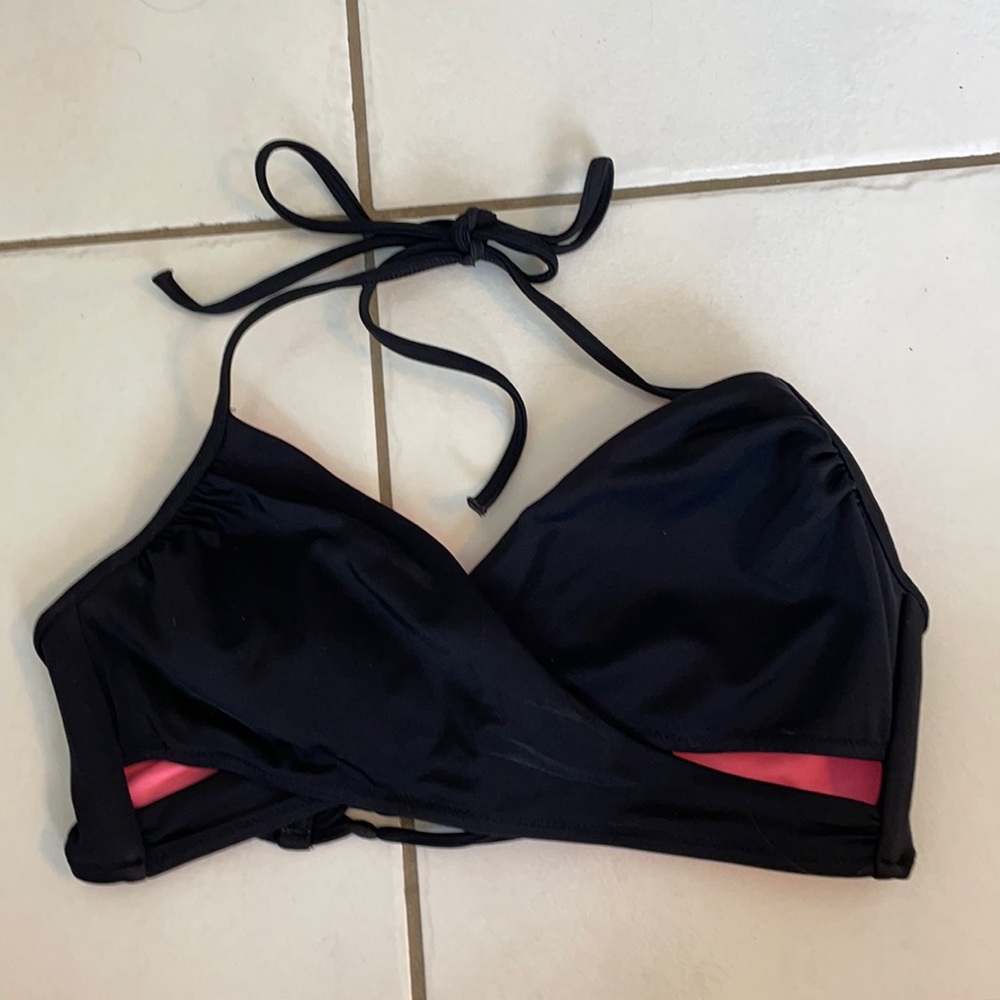 Black criss cross tie swim top